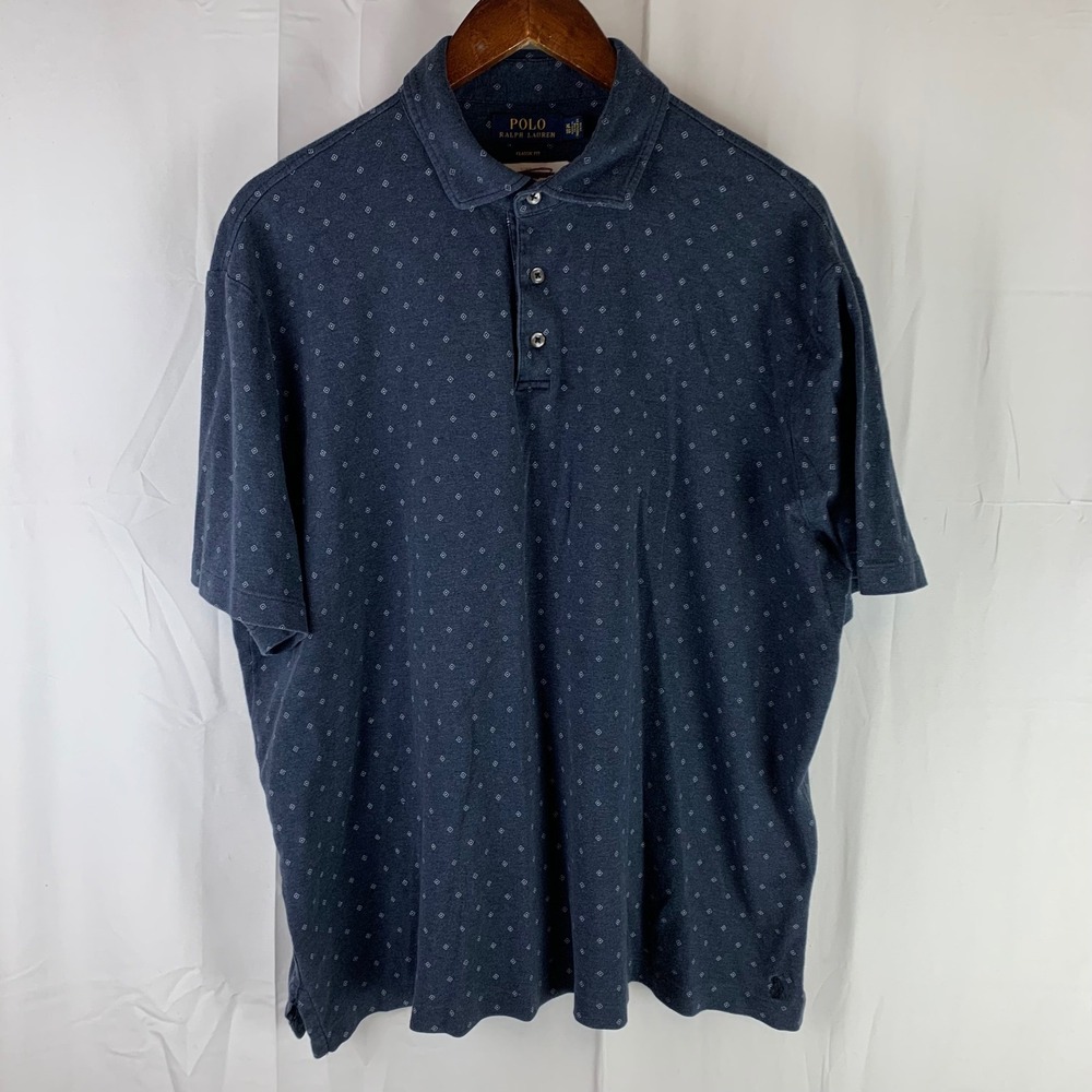 Polo Ralph Lauren Polo Shirt Mens XL Navy Blue Geometric Diamond Classic Fit